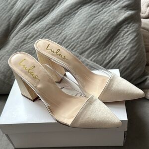 Lulu's Cream Pointed Toe Block Heels